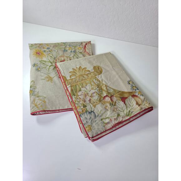 NOBLE EXCELLENCE Cream Gold Red Floral Linen Blend KING Pillow Shams set of 2 - Picture 3 of 6